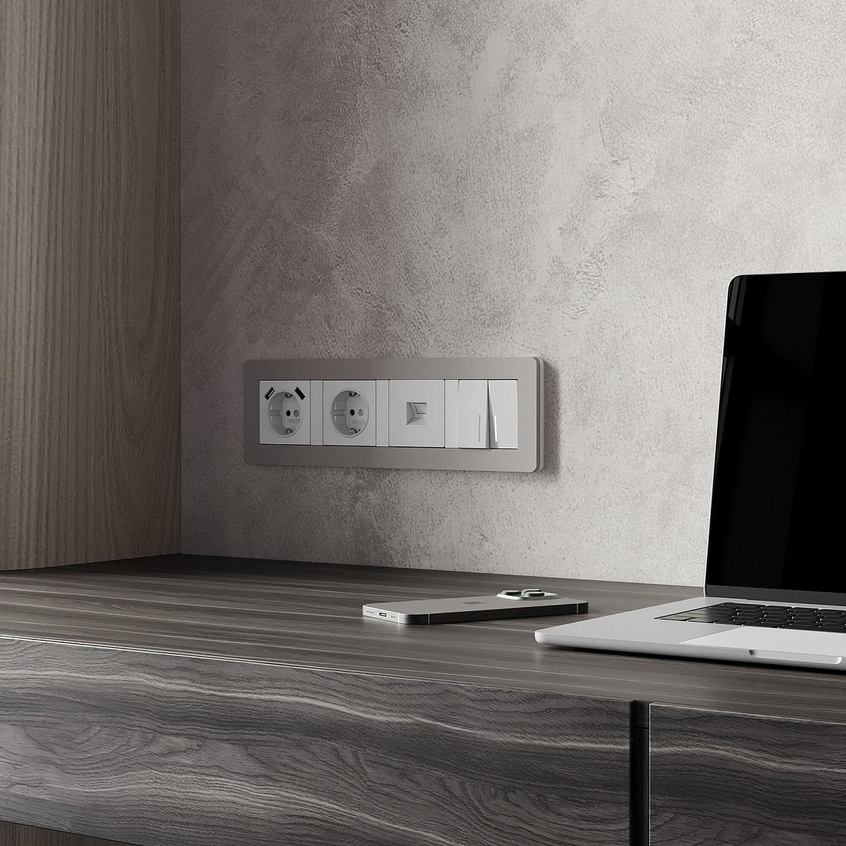 Рамка из поликарбоната на 4 поста Split дымчатый/белый, soft-touch W0043067